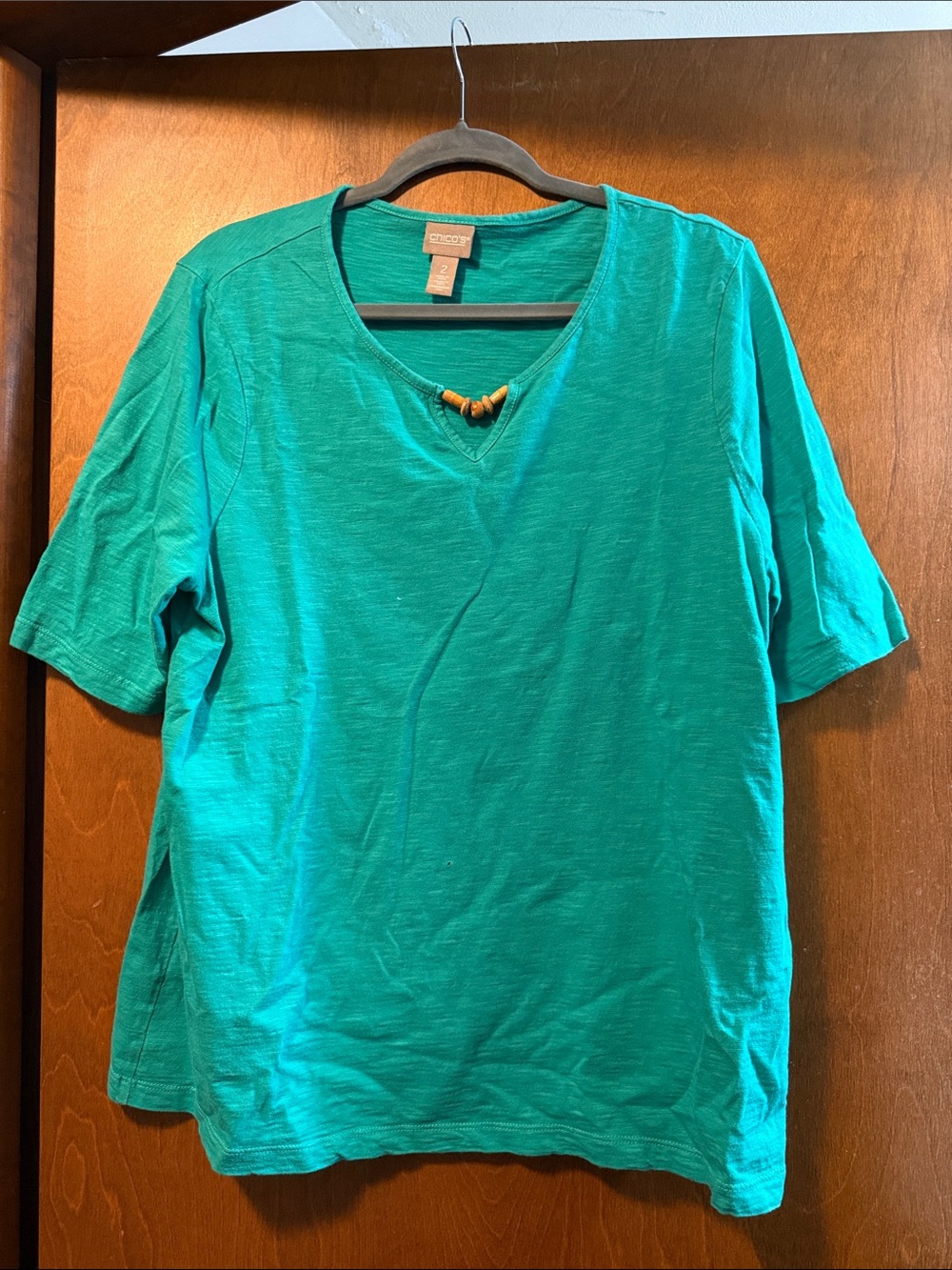 Chicos Teal Short-Sleeve V-Neck Top